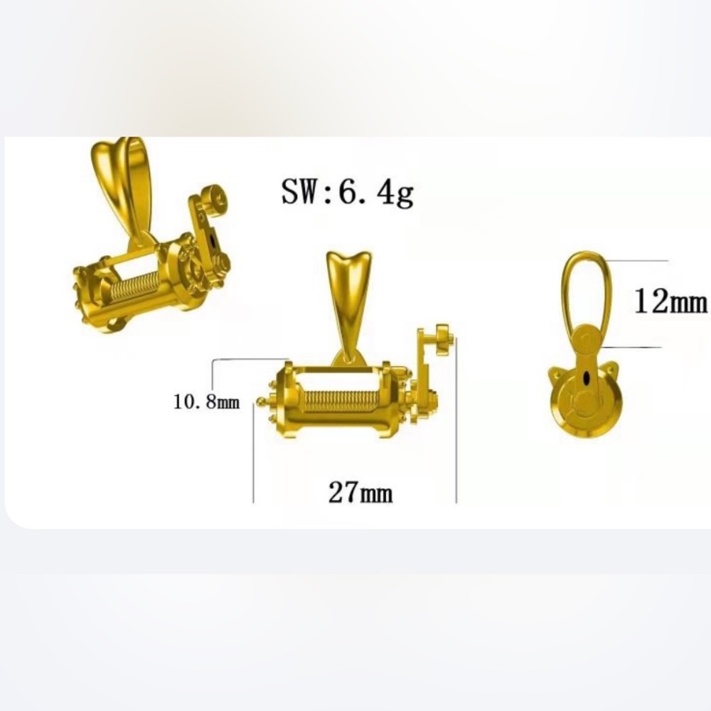 925 sterling silver 3-D fishing reel pendant, 2060 turning handle